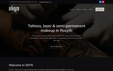 Screenshot of the SKYN tattoo studio website