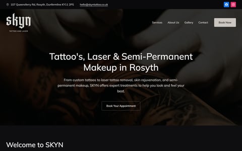 Screenshot of the SKYN tattoo studio website