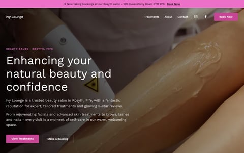 Screenshot of the Ivy Lounge beauty salon website
